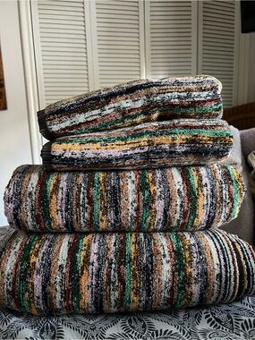 Missoni Multicolor Striped Bath & Hand Towels - Green, Gold, Brown, Black NWOT